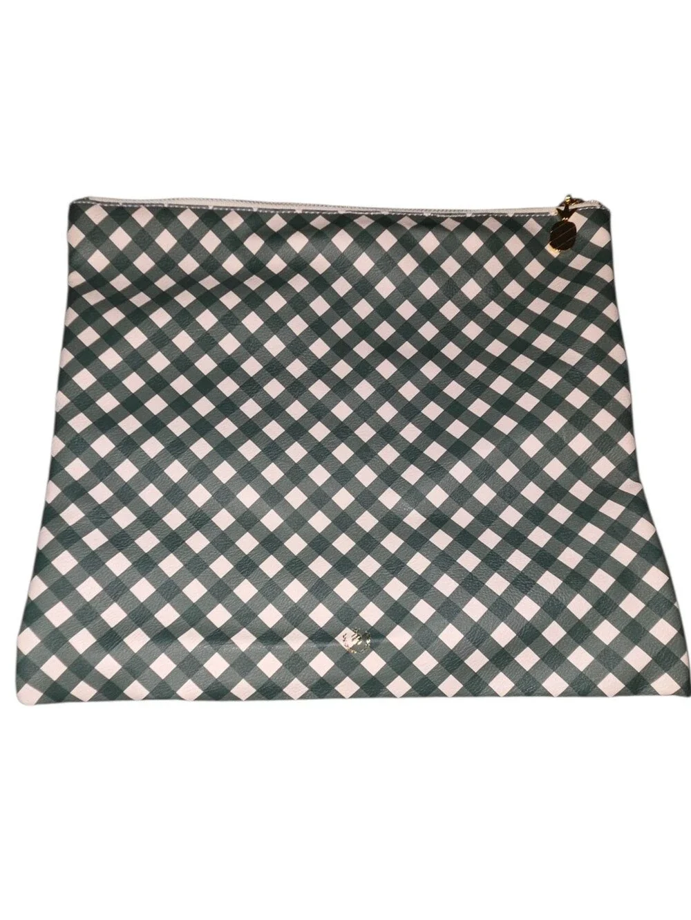 Emily Ley white and green gingham planner pouch.
